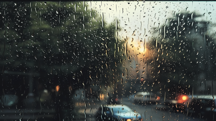 夏日雨水玻璃窗上的雨滴摄影图版权图片下载