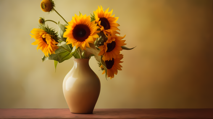 夏日阳光下的向日葵花束摄影图版权图片下载