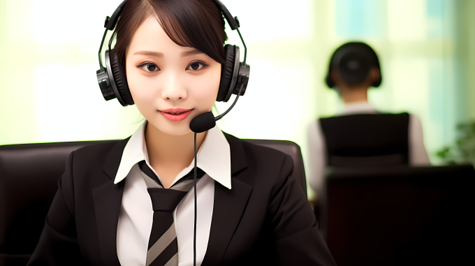 客服人员耳戴头戴式耳机真实照片摄影图