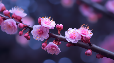 优雅小清新粉色花瓣树枝上的花摄影图