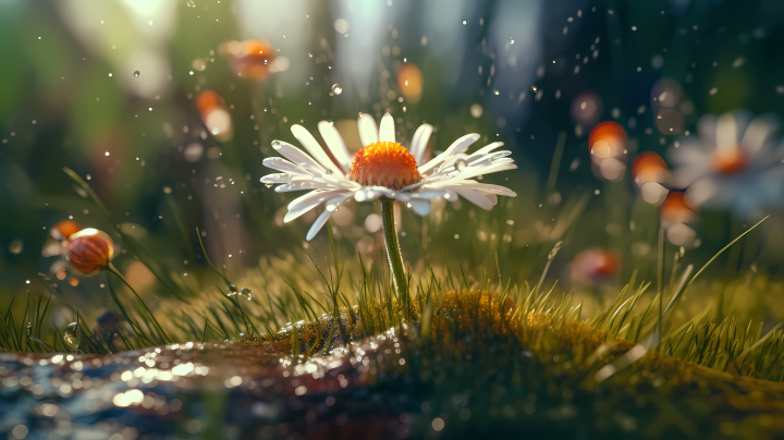 雨中菊花田景色摄影图版权图片下载