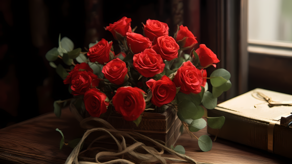 热烈风格红玫瑰花束摄影图