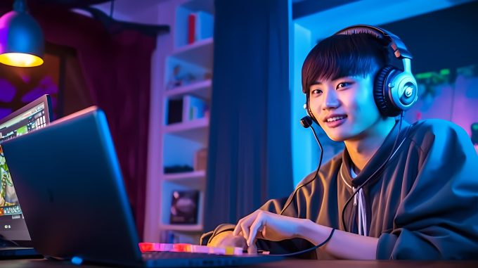 亚洲主播电脑前摄影图片