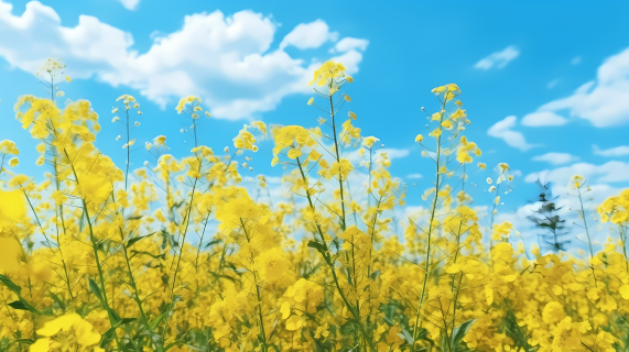 干净清新的黄花蓝天自然摄影图