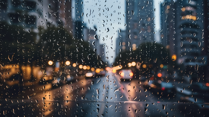 城市雨滴玻璃上摄影图版权图片下载