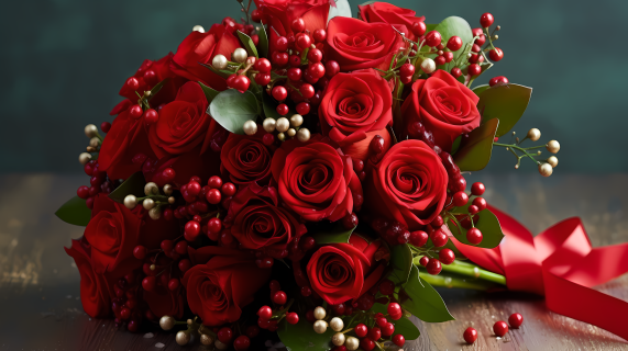 鲜艳红玫瑰束摄影图