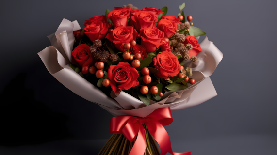 绚烂色彩的红色玫瑰花束摄影图