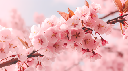 粉色樱花树夏日盛开的花朵手机摄影图