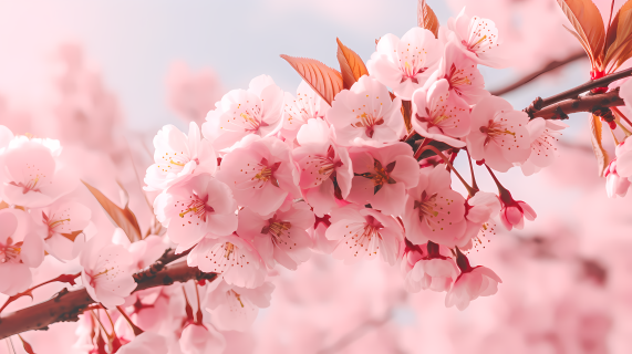 粉色樱花树夏日盛开的花朵手机摄影图