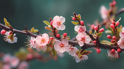 树枝上的粉色小花樱花摄影图
