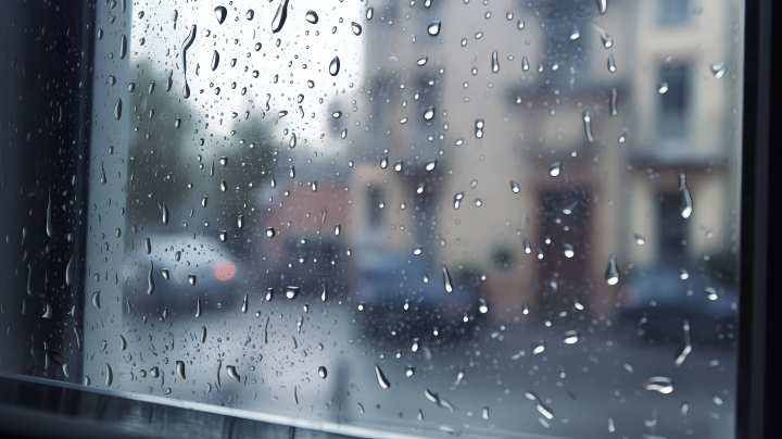 下雨天雨滴打在窗户上摄影图版权图片下载