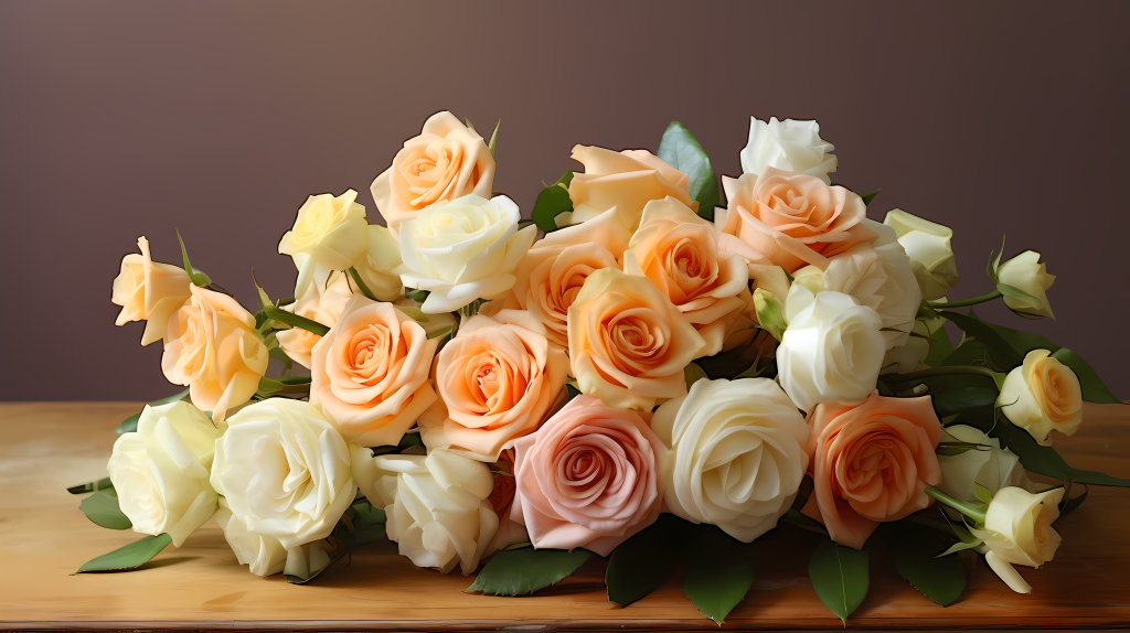 自然怀旧风格粉白色玫瑰花束摄影图