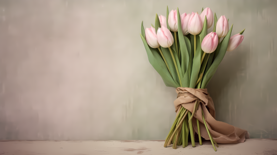 手工花束粉白色郁金香花束摄影图