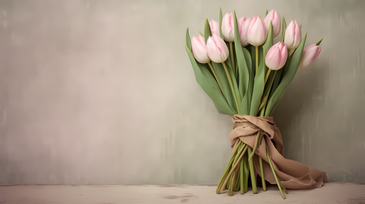 手工花束粉白色郁金香花束摄影图版权图片下载