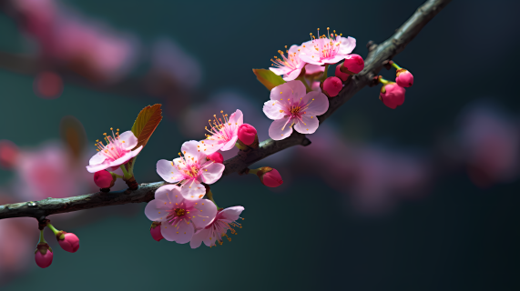 樱花树枝上的粉色小花摄影图