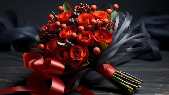 鲜艳红色玫瑰花束摄影图