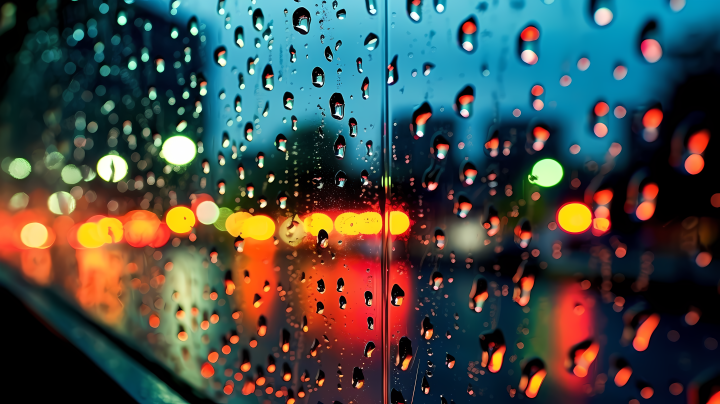 城市夜晚中的雨滴摄影版权图片下载