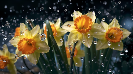 雨中黄水仙摄影图