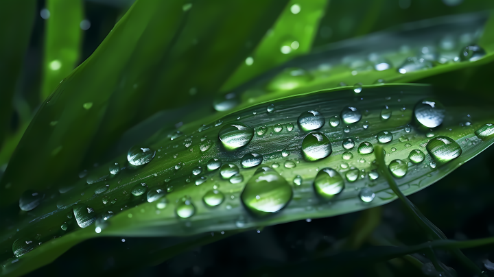 雨滴翠叶自然静物摄影图版权图片下载