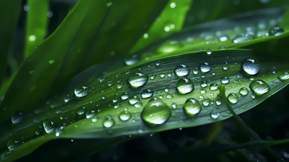 雨滴翠叶自然静物摄影图