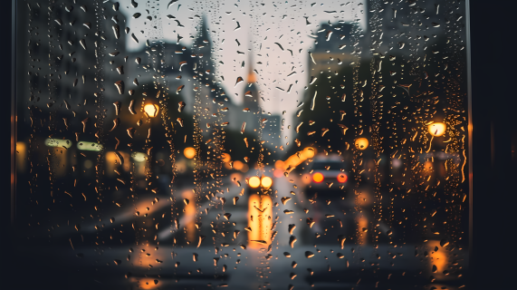 雨滴覆盖在玻璃上的城市道路摄影图