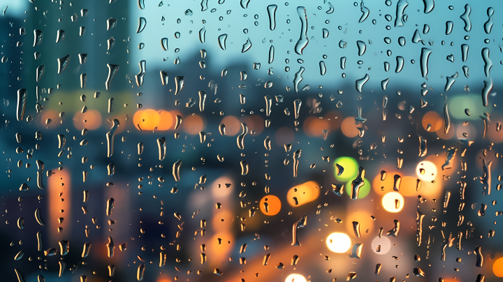 雨滴落在窗户和城市景观上的摄影图版权图片下载