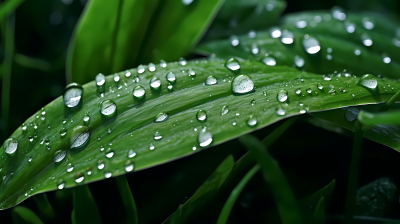 绿叶上的雨滴摄影图