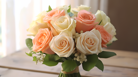 浪漫粉白玫瑰花束摄影图