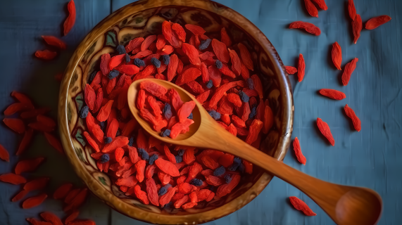 果碗中的红色野生枸杞摄影图
