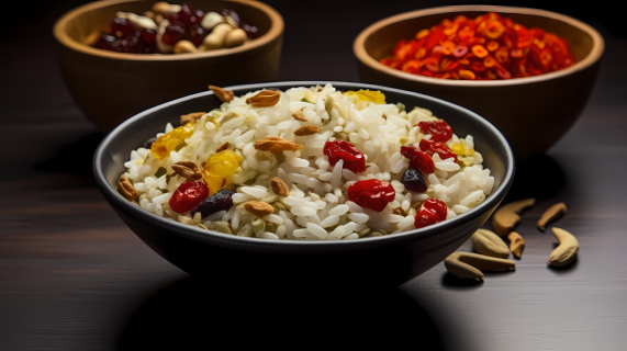 健康饮食五彩斑斓的米饭配料摄影图
