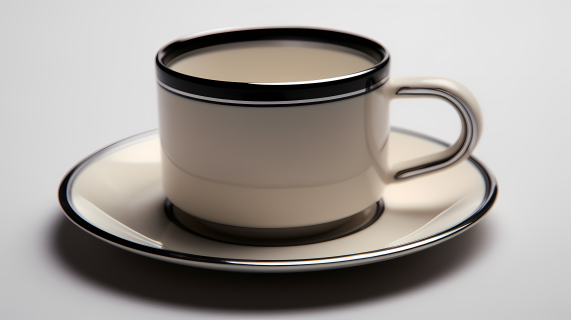 白桌上的咖啡杯和托盘摄影图
