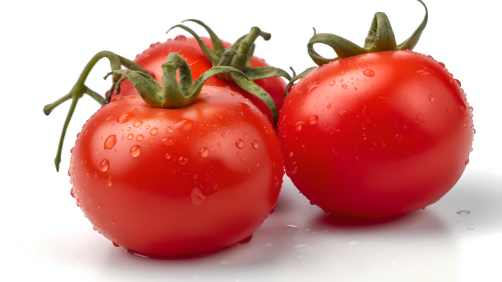 三个番茄白色背景下的摄影版权图片下载