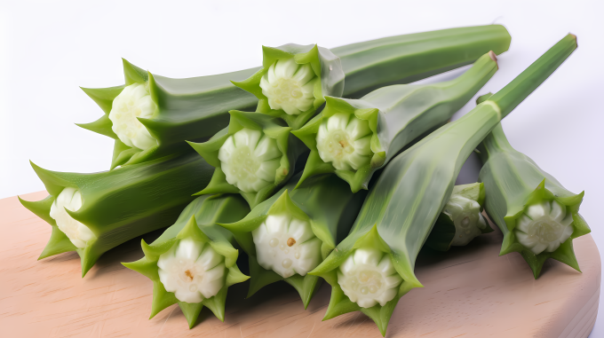 摆放在一块的绿色秋葵摄影图片