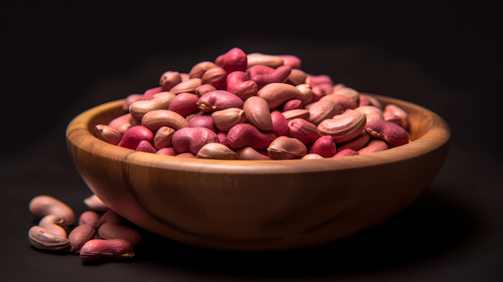 健康粮食木碗里的红花生摄影版权图片下载