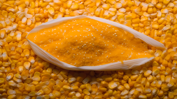 黄澄澄的玉米粒和玉米面摄影图