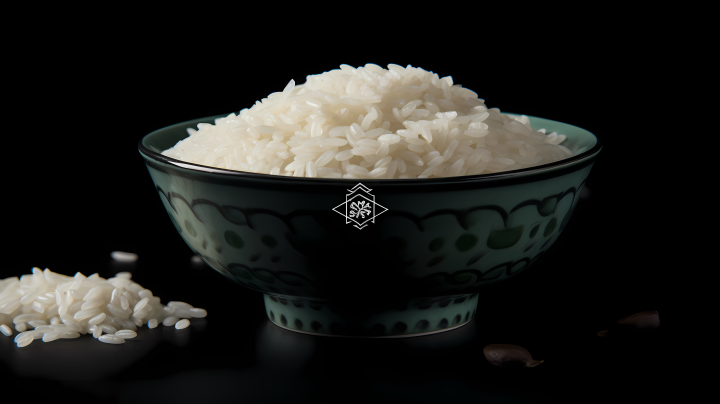 美食文化绿色碗中的白米饭摄影图版权图片下载