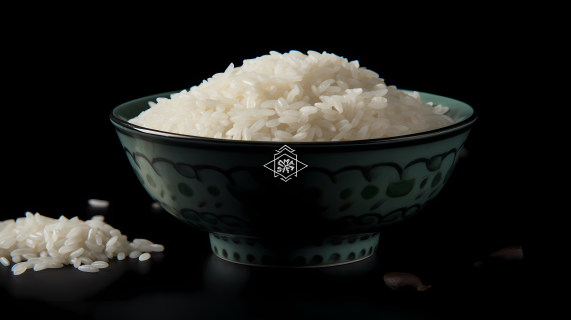 美食文化绿色碗中的白米饭摄影图