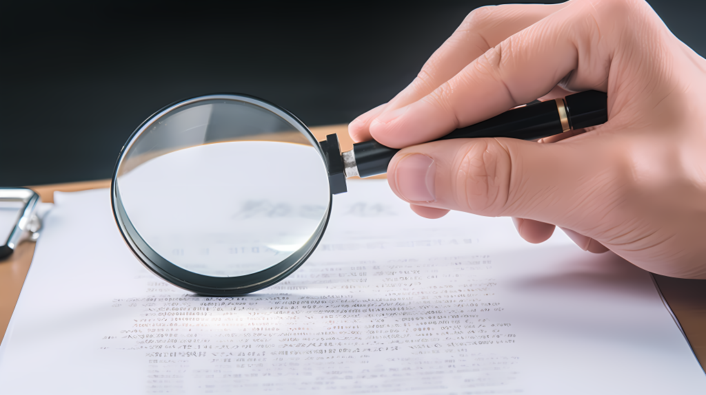 手持放大镜检查文件的商业摄影图片