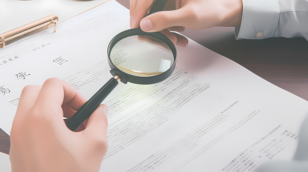 放大镜检查文档的商业摄影图