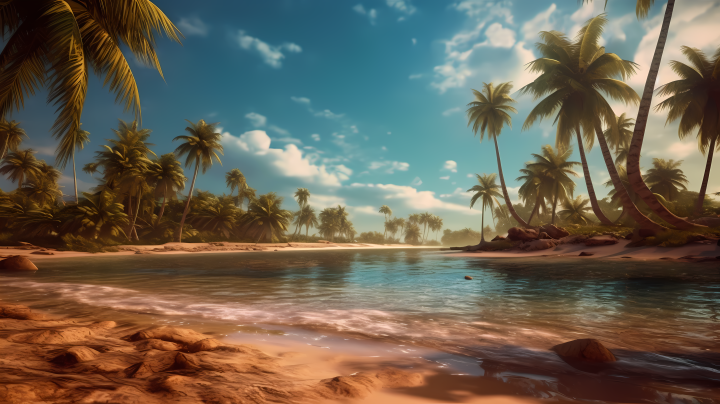 沙滩棕榈树和海水的摄影版权图片下载