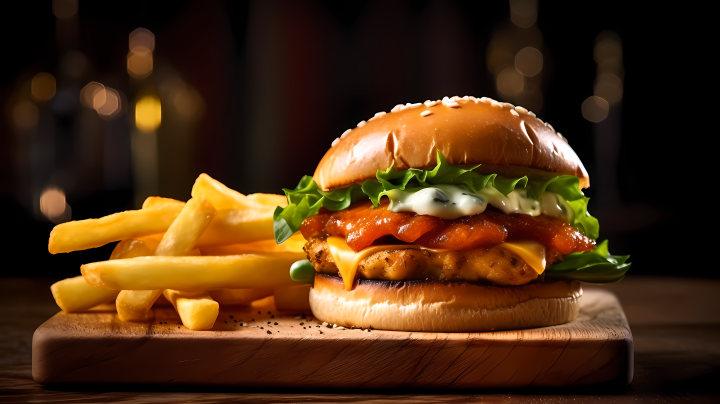 美味又可口的鸡肉芝士汉堡摄影图版权图片下载
