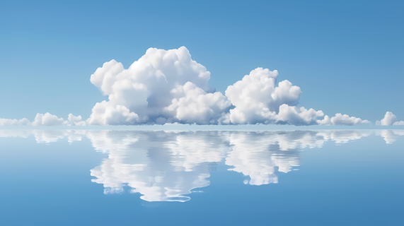 壮观的蓝天白云浅水倒影摄影图