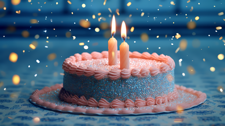 浅粉浅蓝色的花烛生日蛋糕摄影图版权图片下载