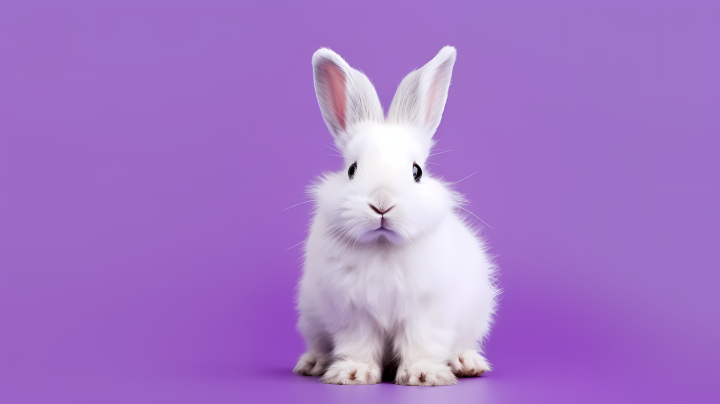 紫色背景白兔甜蜜梦幻摄影图版权图片下载