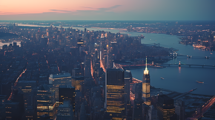 黄昏中的纽约城市风光摄影图版权图片下载
