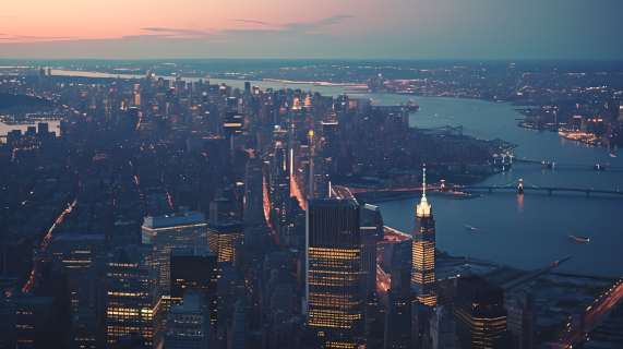 黄昏中的纽约城市风光摄影图