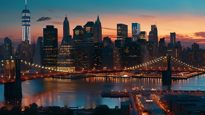 纽约黄昏城市风光摄影图版权图片下载