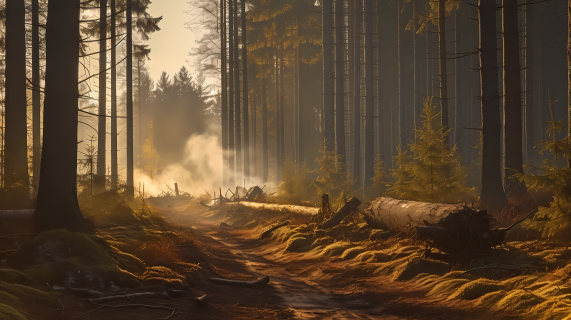 枫叶红秋色德国浪漫主义情调的森林之路摄影图