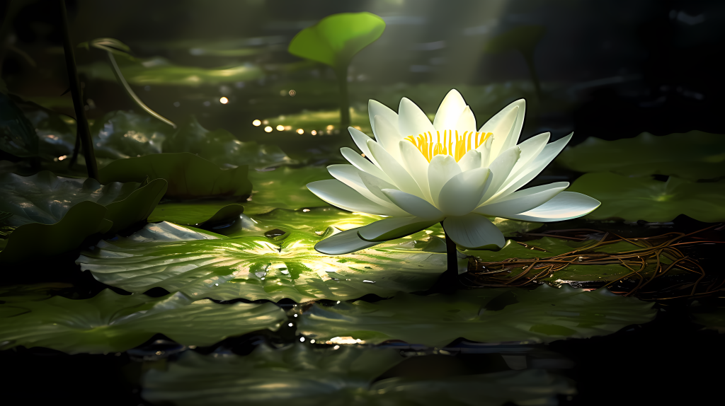 水中妖艳的白色莲花摄影图