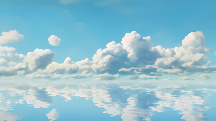 浅水中的蓝天白云倒影摄影图版权图片下载